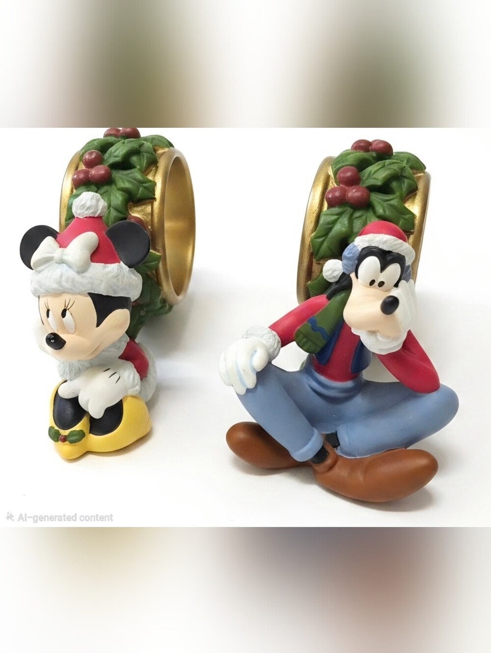Vintage Disney Store Minnie and Goofy Christmas Napkin Ring Holders rare